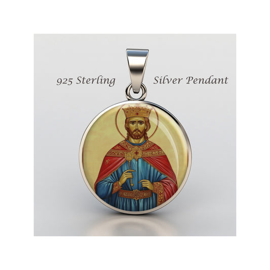 Saint Edmund Catholic sterling silver 925 Christian Medal Patron Pendant image 0