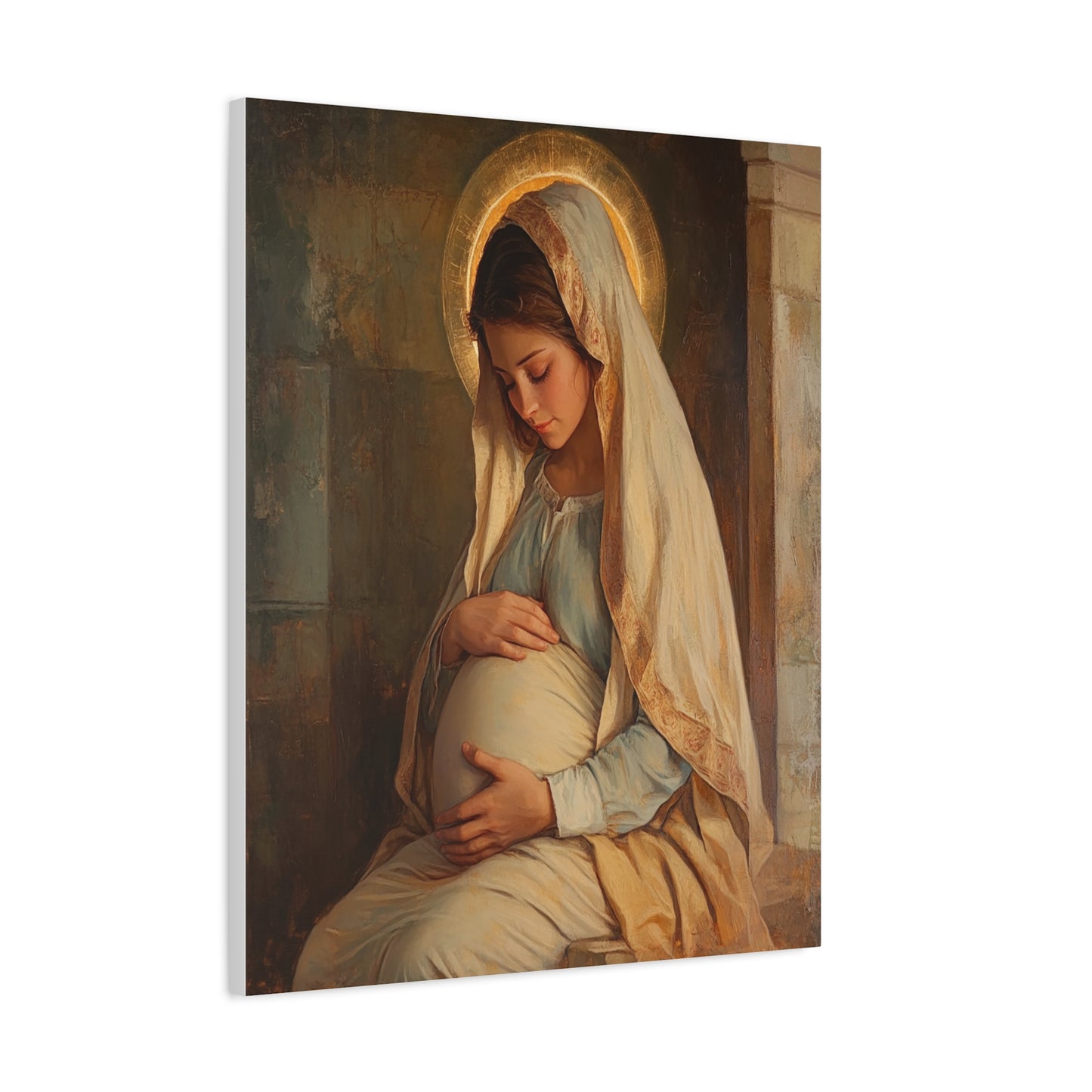 Mother Mary During Her Pregnancy Catholic Canvas Wall Art, Christian Decor