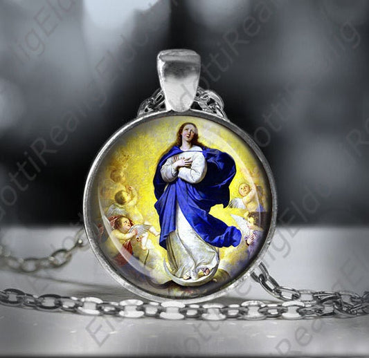 Our Lady of Assumption Catholic Necklace. Christian Medal Religious Virgin Mary. Our Blessed Lady Pendant.