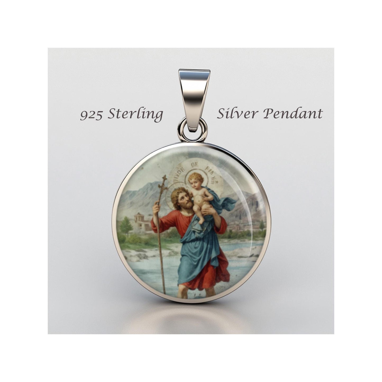 Saint Christopher Religious Devotional sterling silver 925 Christian Medal Patron Pendant