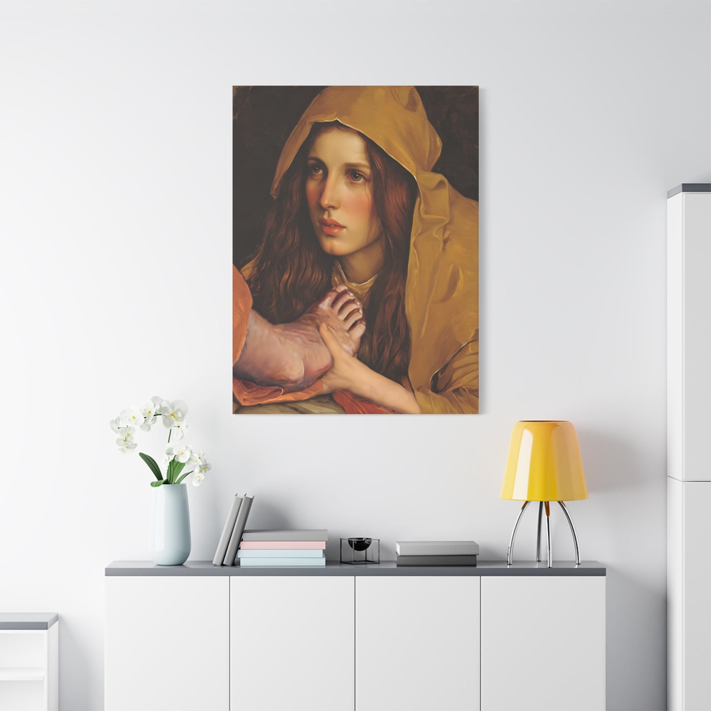 St. Mary Magdalene Anointing Jesus Feet Catholic Canvas Wall Art, Christian Decor