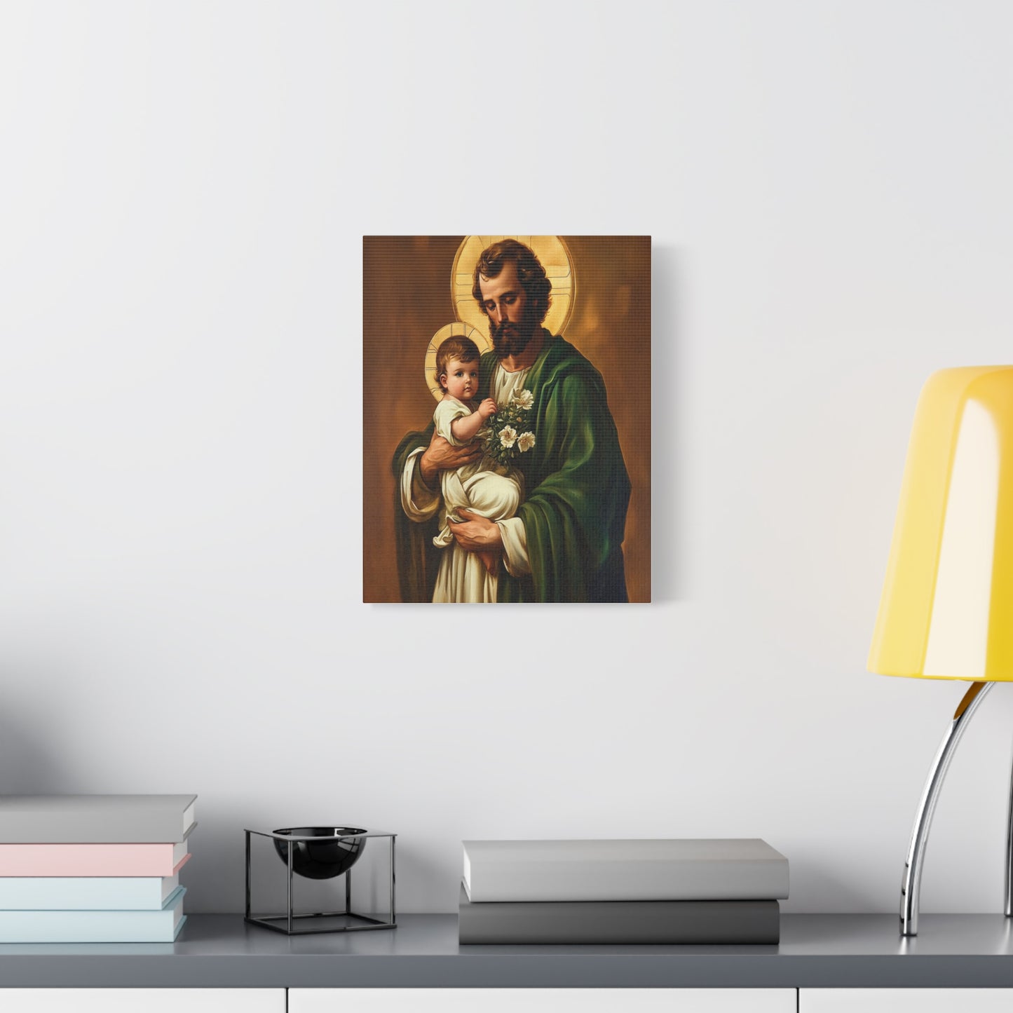 St. Joseph and Baby Jesus Catholic Canvas Wall Art, Christian Decor
