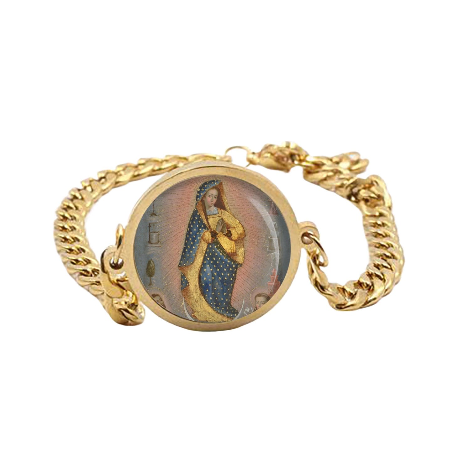 Our Lady Miracles Curb Bracelet Gold or Silver tone Religious Jewelry Simple Chain