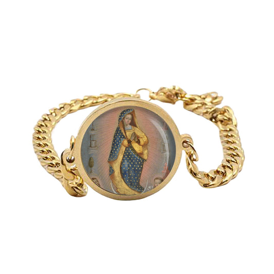 Our Lady Miracles Curb Bracelet Gold or Silver tone Religious Jewelry Simple Chain
