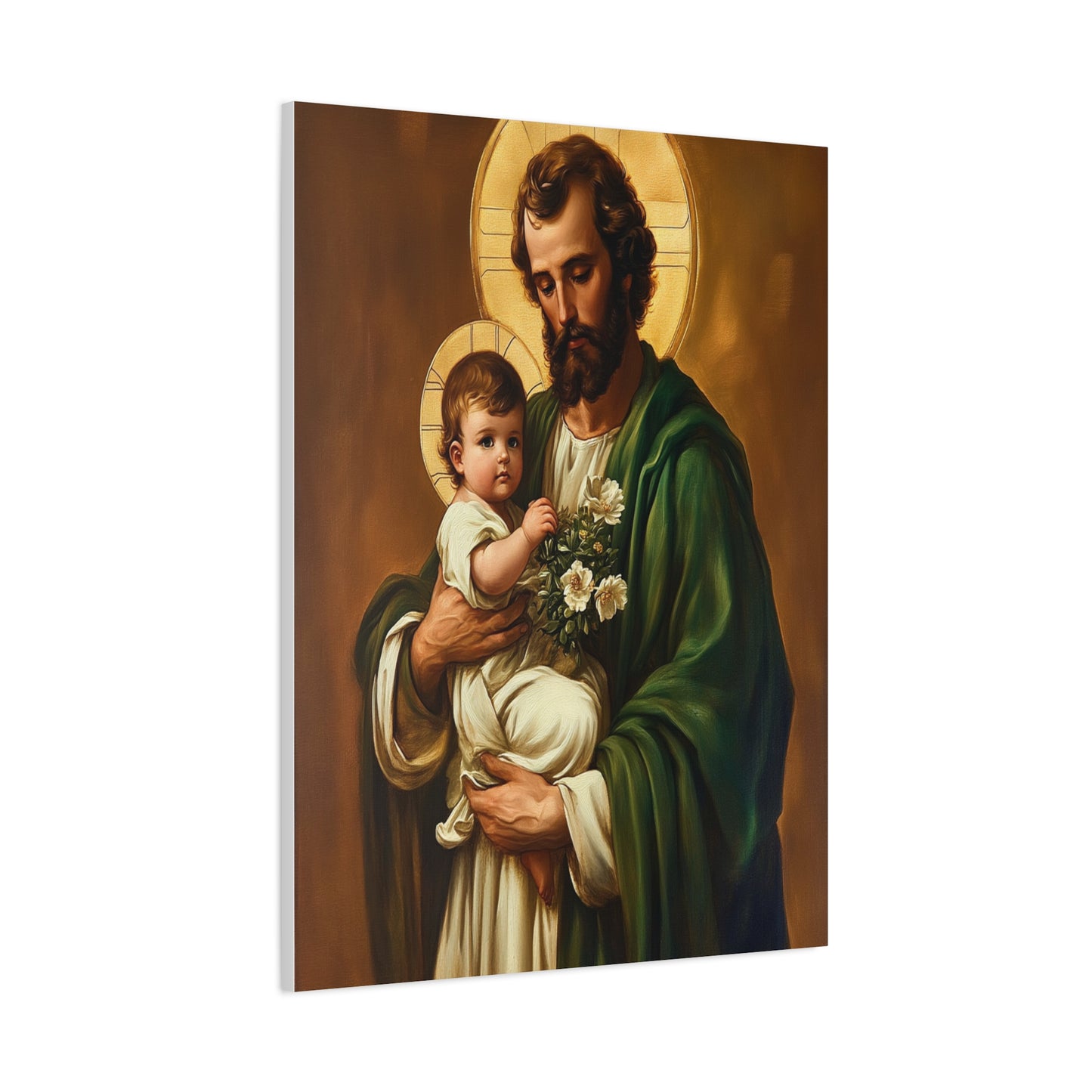 St. Joseph and Baby Jesus Catholic Canvas Wall Art, Christian Decor