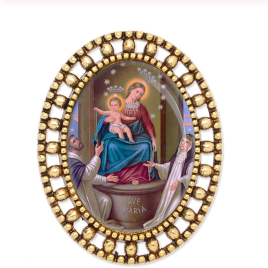Our Lady of Pompeii Virgin Mary Brooch Catholic Broach Antique Gold Pin