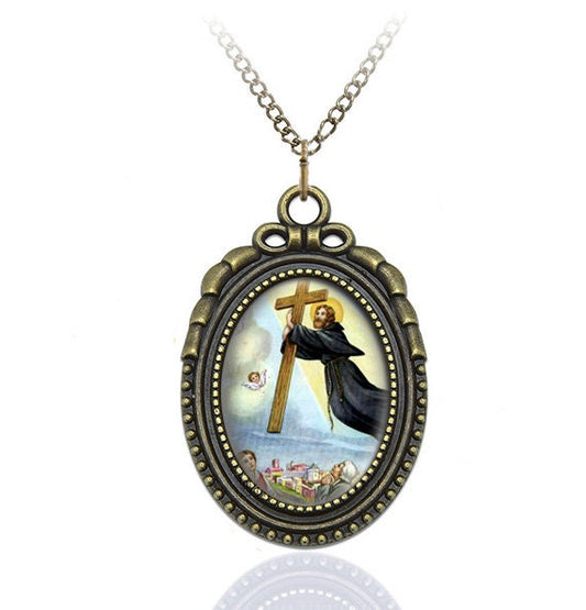 St. Joseph of Cupertino Religious Catholic Necklace Oval Medal Pendant Retro Style Christian Jewelry