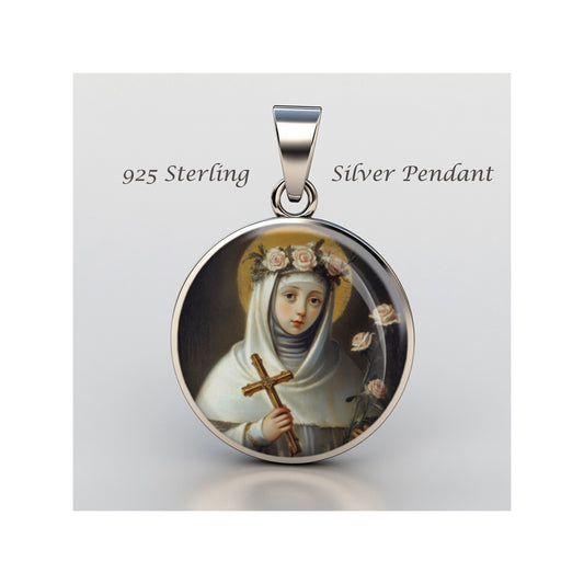 Saint Rose Lima Catholic sterling silver 925 Christian Medal Patron Pendant image 0