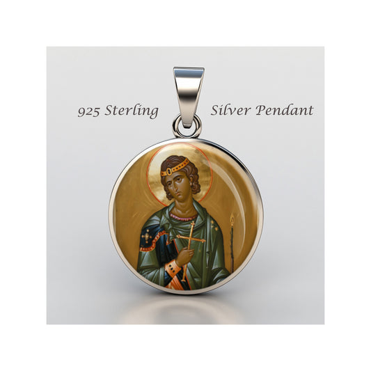 Saint Fanourios Catholic sterling silver 925 Christian Medal Patron Pendant image 0