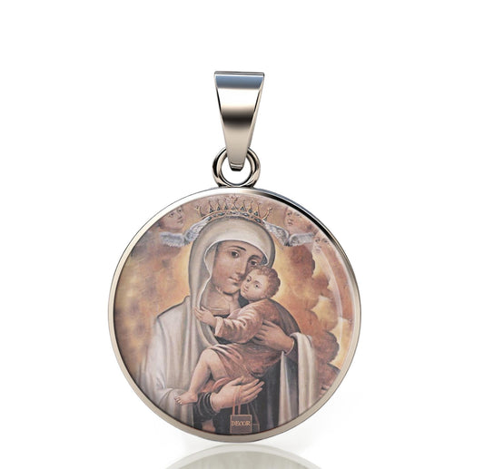 Our Lady Carmel Mary 925 Sterling Silver Round Pendant Christian Religious Medal Small 20mm
