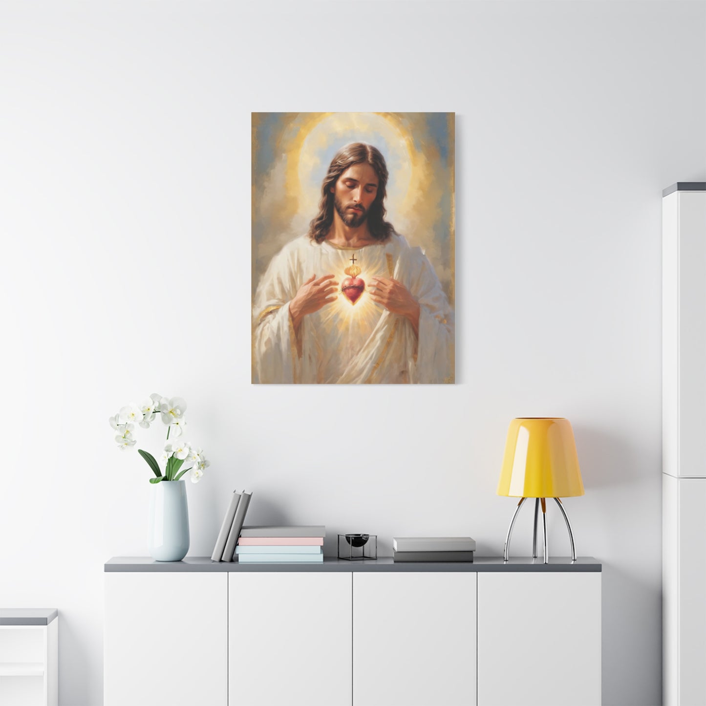 Jesus Christ Sacred Heart Catholic Canvas Wall Art, Christian Decor