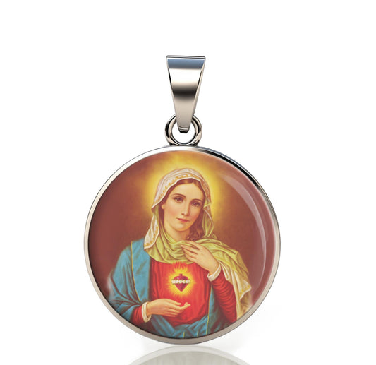 Our Lady Immaculate Mary 925 Sterling Silver Round Pendant Christian Religious Medal Small 20mm