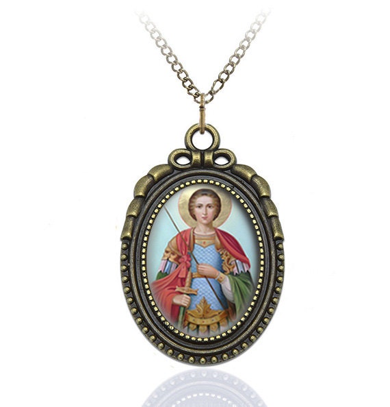 St George Military Saint Necklace Bronze Catholic Warrior Saints Medal