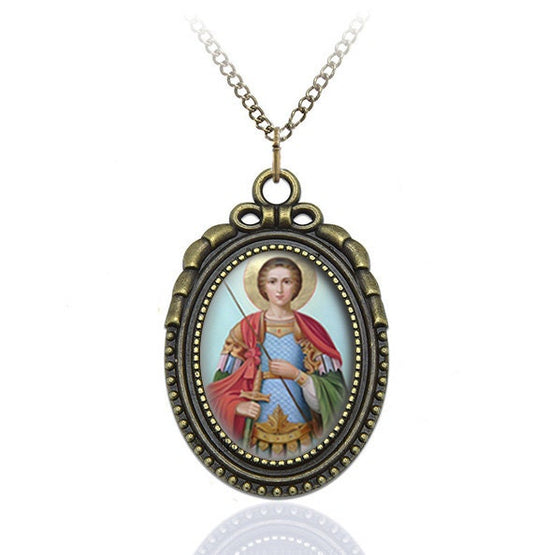 St George Military Saint Necklace Bronze Catholic Warrior Saints Medal