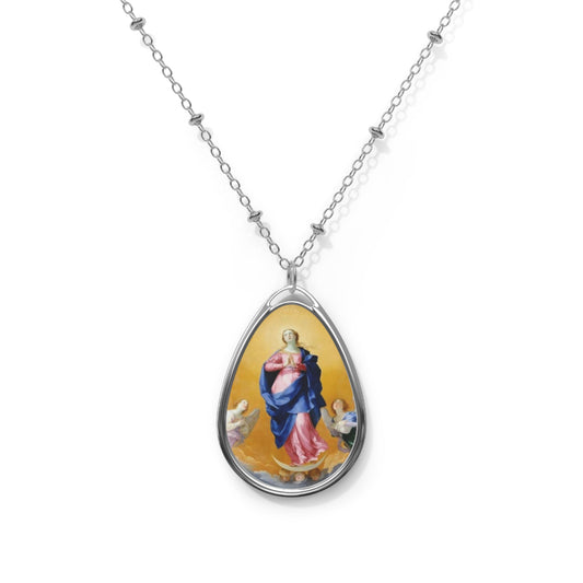 Art Print Immaculate Conception Our Lady Catholic Necklace - Drop Pendant Silver tone Medal