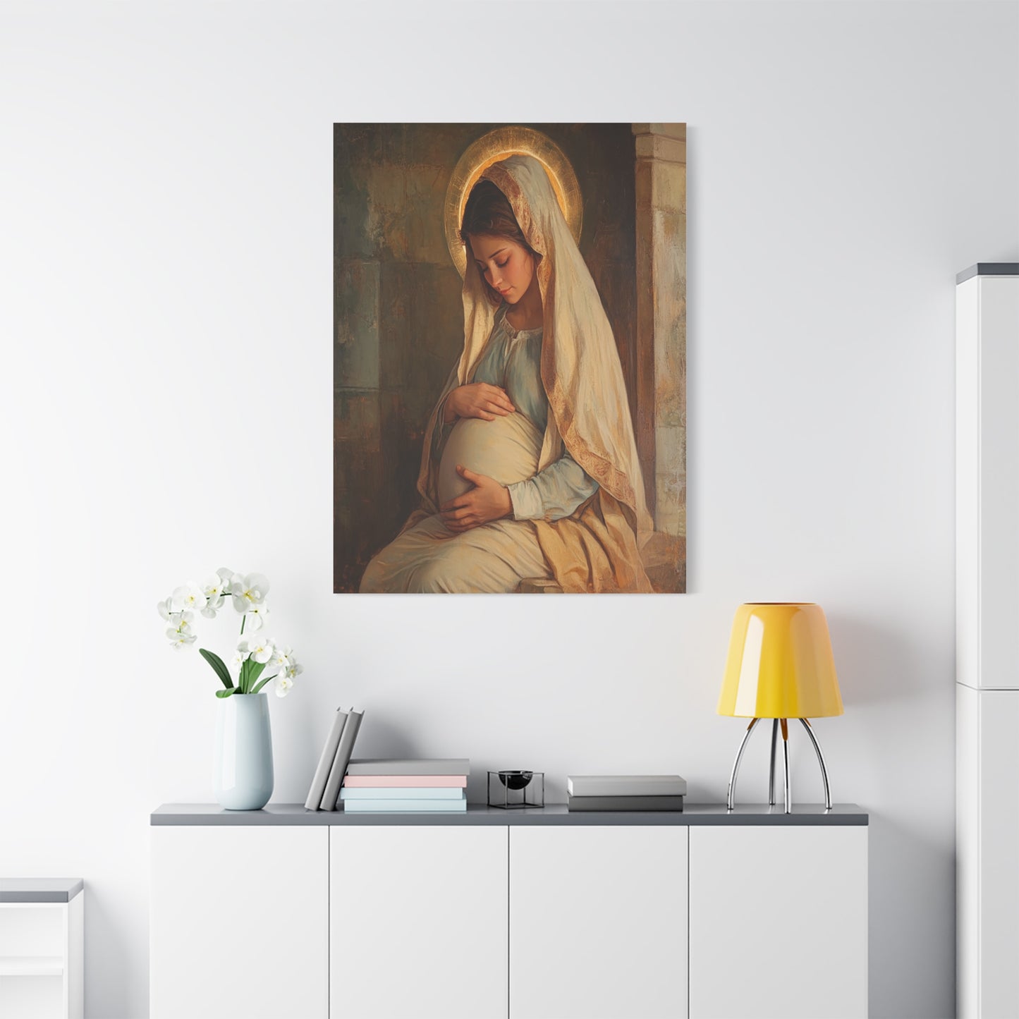 Mother Mary During Her Pregnancy Catholic Canvas Wall Art, Christian Decor