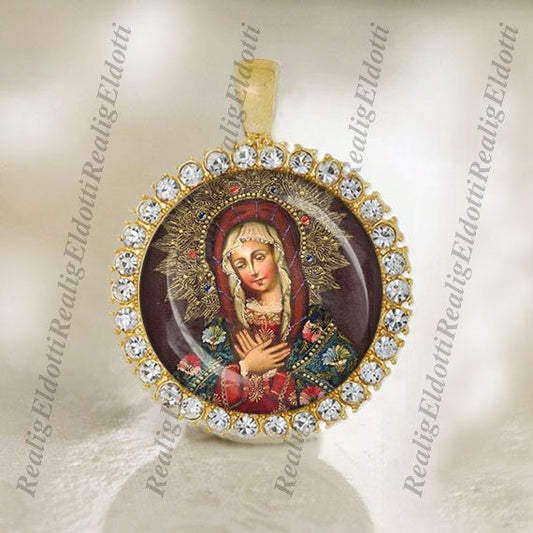 Our Blessed Mother Virgin Mary Full of Grace Christian Catholic Gold Tone Medal Pendant Jewelry