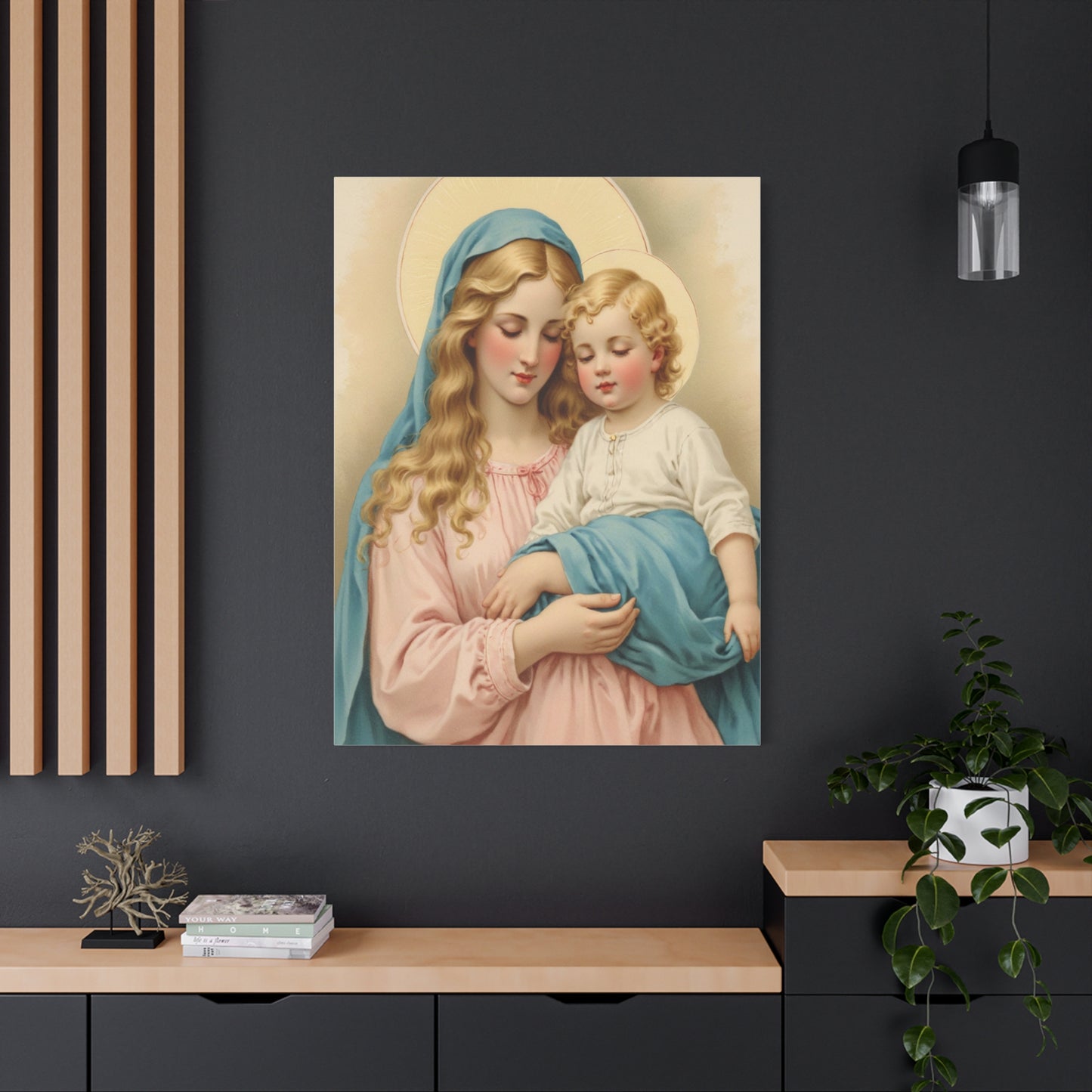 Mother Mary and Baby Jesus Catholic Canvas Wall Art, Christian Decor