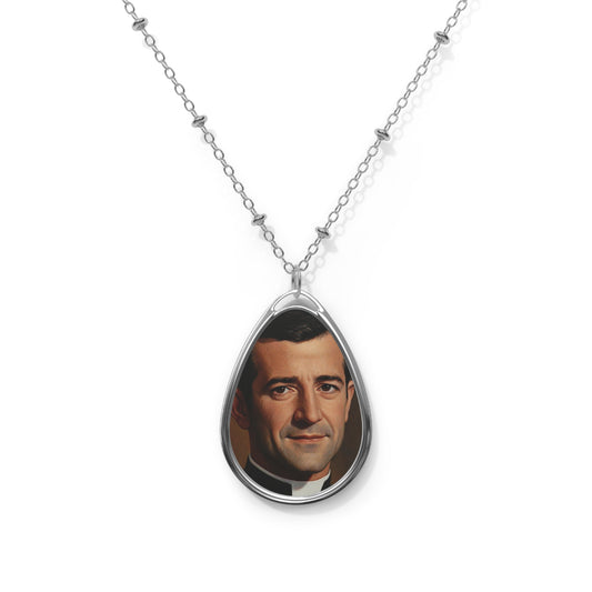 St Agostino Roscelli Necklace Drop Oval Pendant Silver Tone Medal