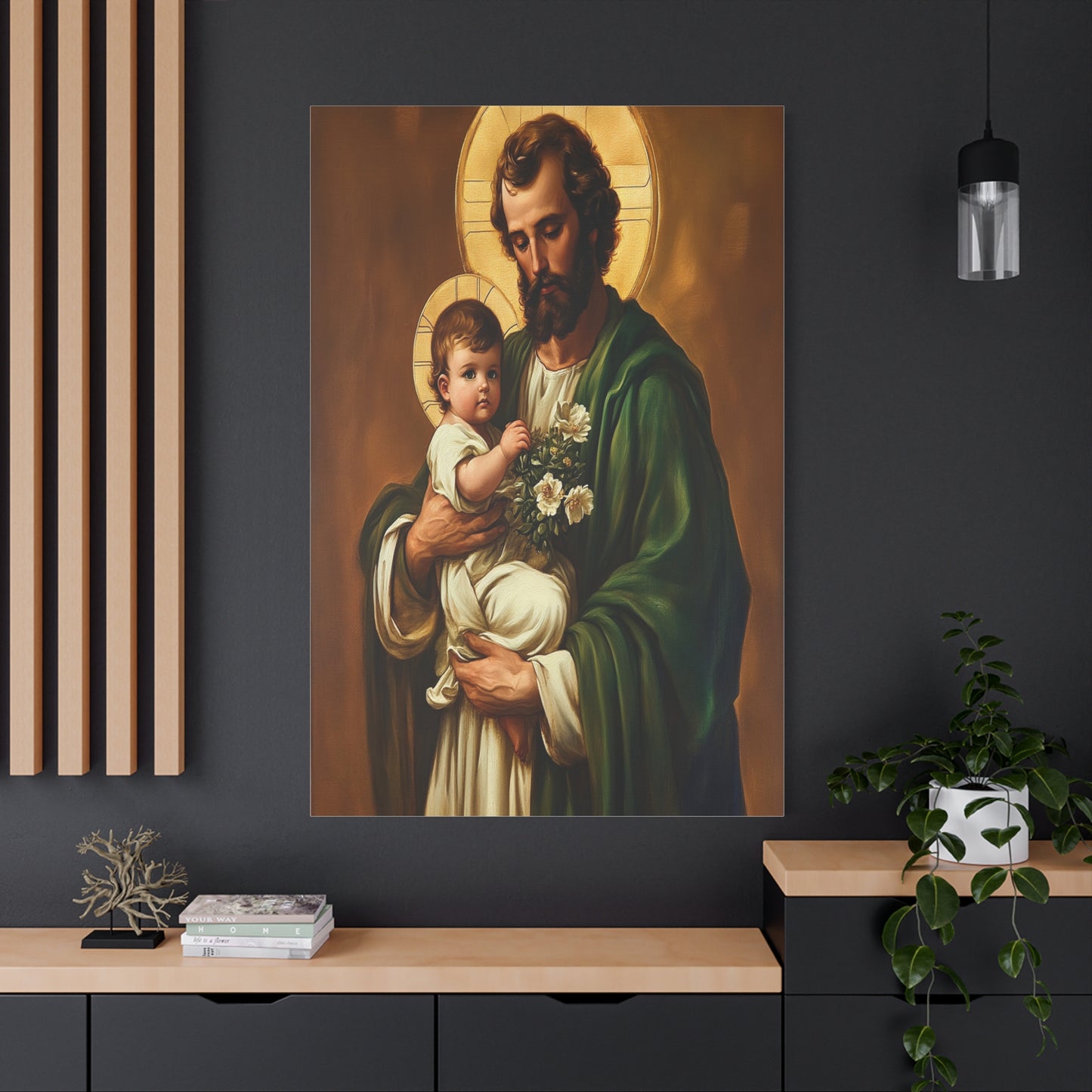 St. Joseph and Baby Jesus Catholic Canvas Wall Art, Christian Decor