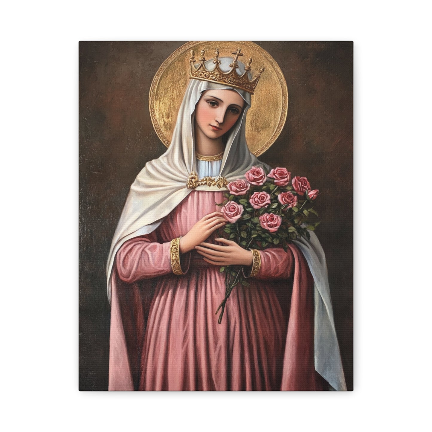 St. Elizabeth of Hungary with Roses Catholic Canvas Wall Art, Christian Decor