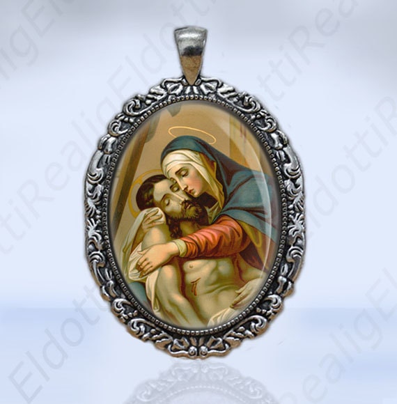 Sorrowful Mother / Our Lady of Sorrows Catholic Christian Virgin Mary Medal Silvertone Pendant Charm for Necklace