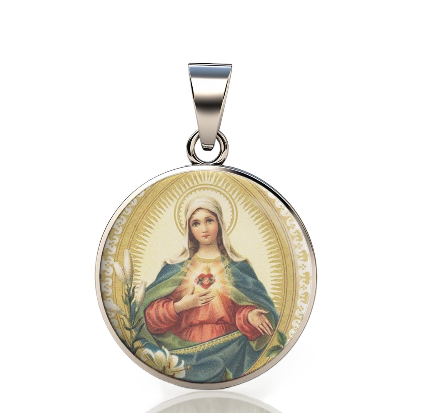 Our Lady Immaculate Mary 925 Sterling Silver II Round Pendant Christian Religious Medal Small 20mm