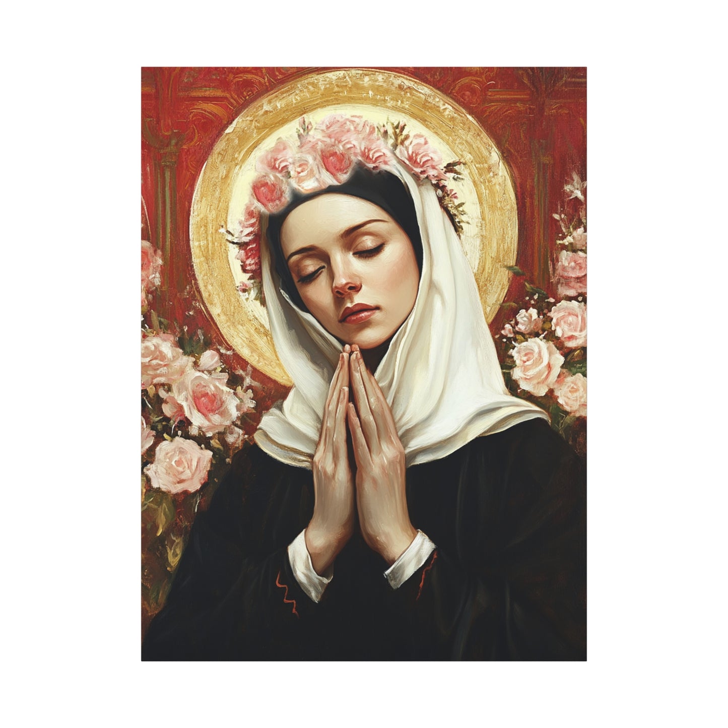 Ready To Hang - St. Rose of Lima Roses Catholic Canvas Wall Art, Christian Decor