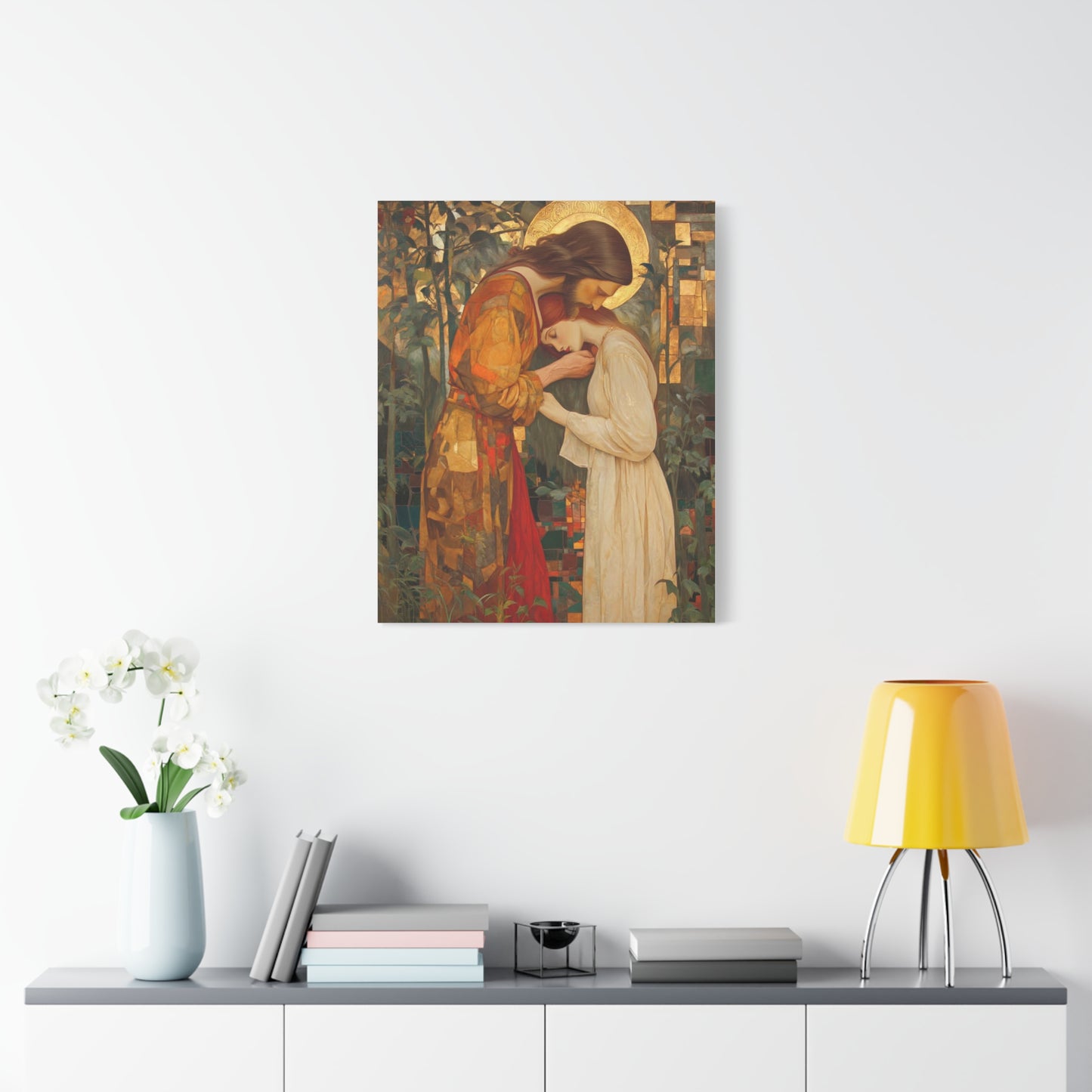 Healing Love - Christ Embracing Mary Magdalene Catholic Canvas Wall Art, Christian Decor