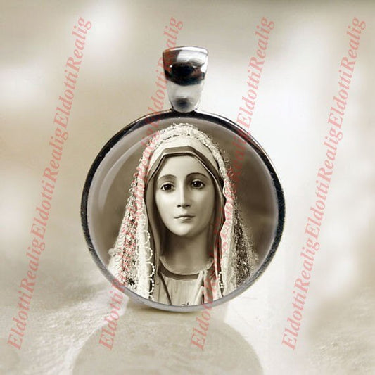 Our Lady of Fatima Catholic Medal Pendant / Charm Cabochon with Glass Dome