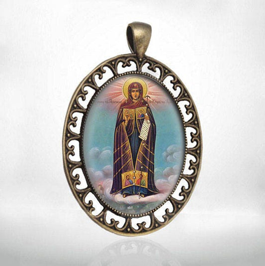 Panagia Athonitissa Mother Mary Pendant. Greek Virgin Mary of Mount Athos Medal. Religious Orthodox Christian Icon Pendant Jewelry