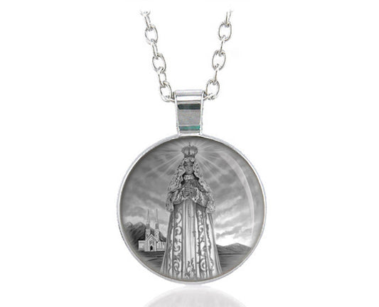 Virgen del Valle Virgin Mary of the Valley Catholic Necklace Silver Tone Pendant