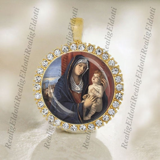 Madonna And Child by Giovanni Bellini Religious Art Christian Catholic Gold Medal Pendant Jewelry