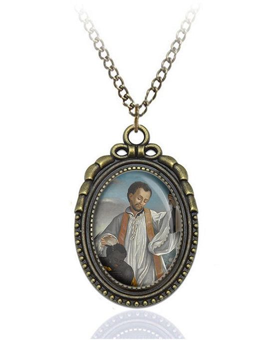 Saint Francis Xavier Bronze Necklace Religious Oval Pendant