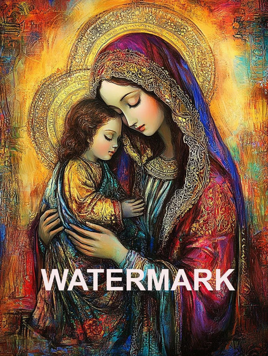 Holy Mary with Jesus, modern art icon Religious Art Digital Image image 0