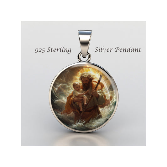 Saint Christopher Fighting Through Crashing Waves  sterling silver 925  Medal image 0
