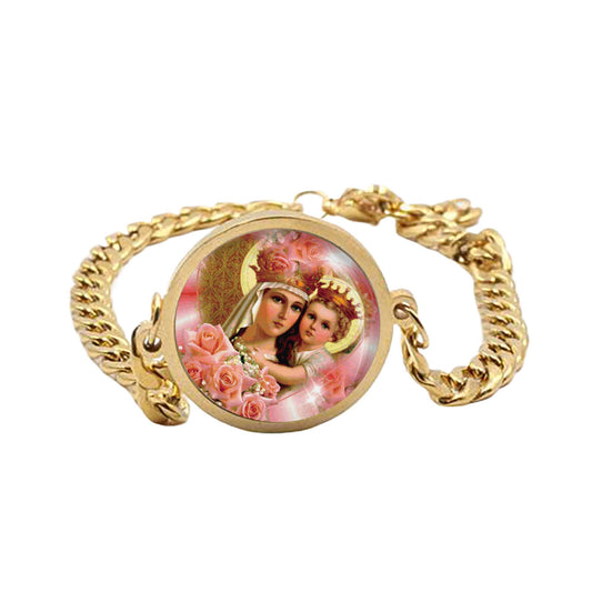 Our Lady Mary with Baby Jesus Bracelet Gold or Silver tone Religious Jewelry Simple Chain
