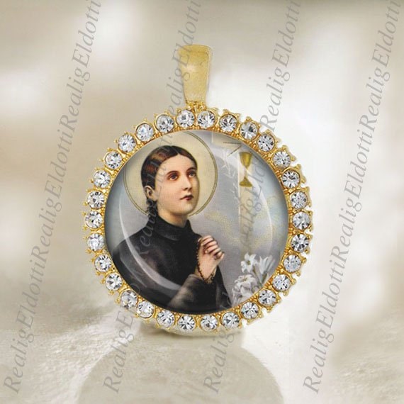 St Gemma Galgani Medal Christian Catholic Pendant Gold Tone Religious Jewelry