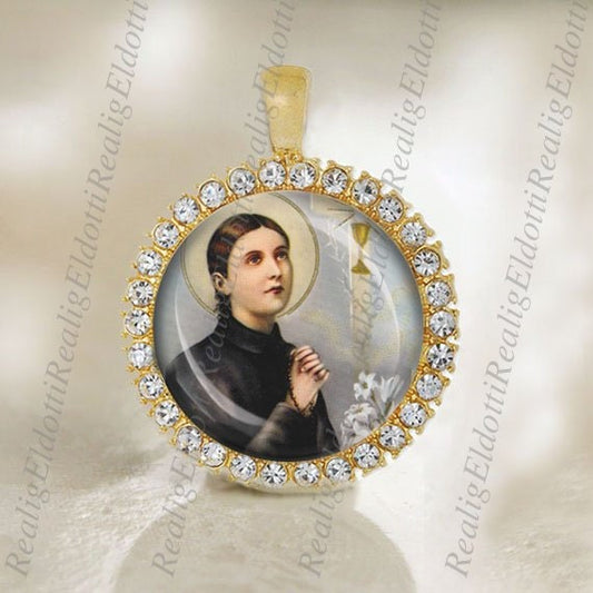St Gemma Galgani Medal Christian Catholic Pendant Gold Tone Religious Jewelry