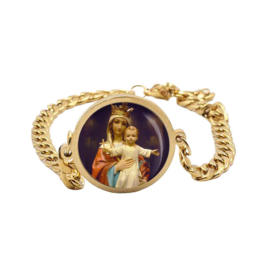 Our Lady Atonement Curb Bracelet Gold or Silver tone Religious Jewelry Simple Chain
