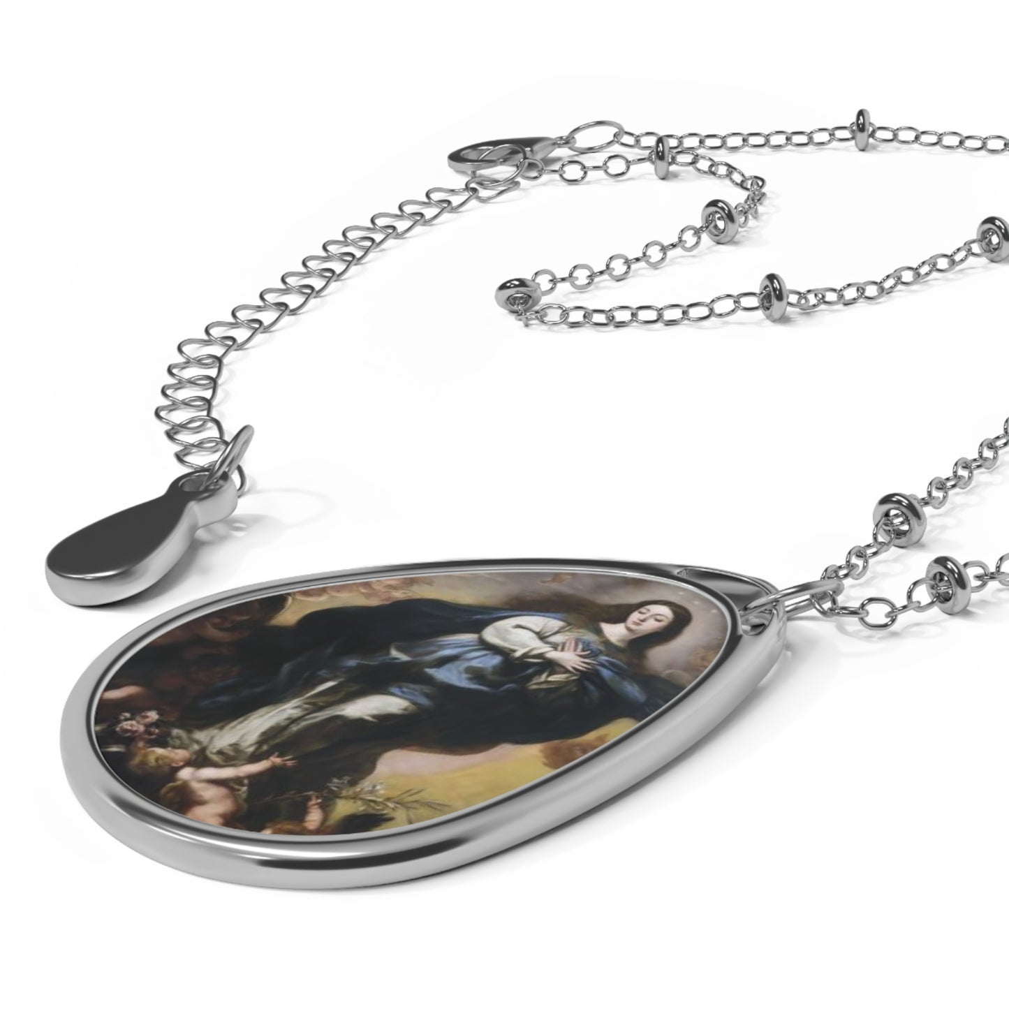 Immaculate Conception Our Lady Catholic Necklace - Drop Pendant Silver tone Medal Necklace