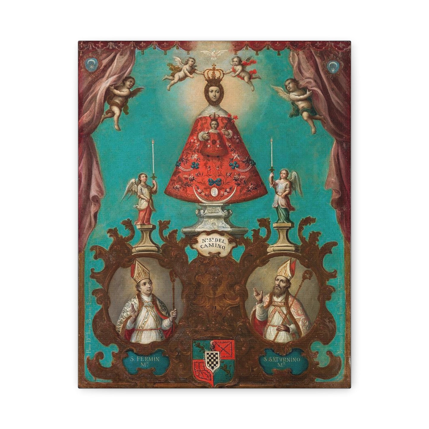 The Virgin of El Camino with St Fermin and St Saturnino Catholic HQ Print on Canvas Ready To Hang - Virgin Mary Canvas