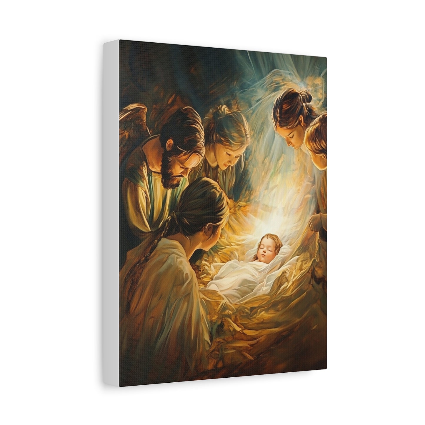 Jesus Nativity w Angels Catholic Canvas Wall Art, Christian Decor