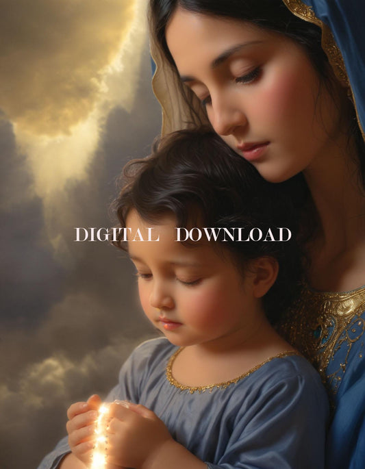 Holy Mother Mary and Baby Religious Print Art Digital Image image 0