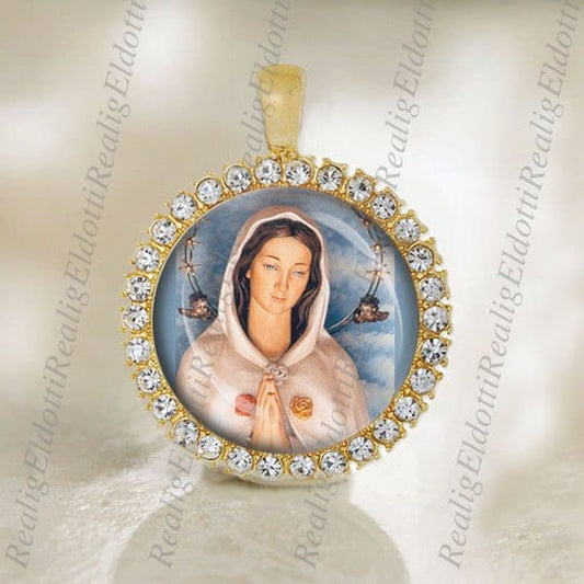 Virgin Mary Rosa Mystica Catholic Gold Tone Christian Medal NEW