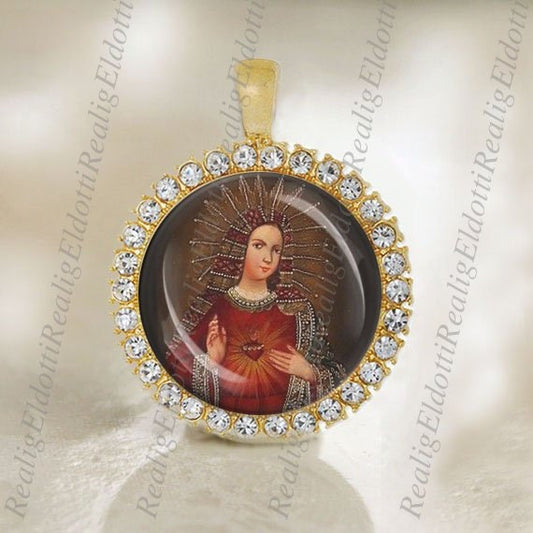 Virgin Mary Immaculate Heart Cusco Art Catholic Medal Pendant Religious Jewelry