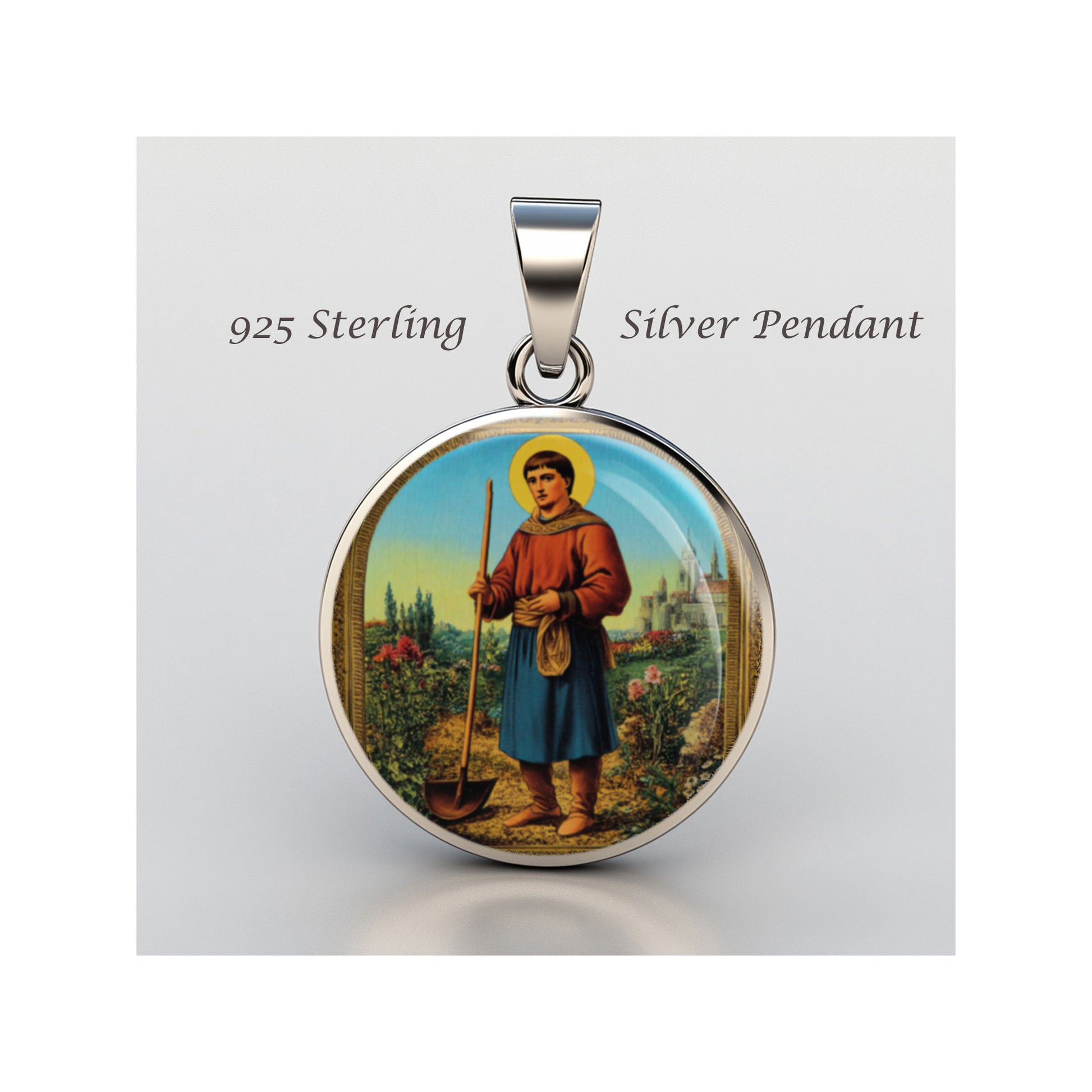 Saint Fiacre Catholic sterling silver 925 Christian Medal Patron Pendant image 0