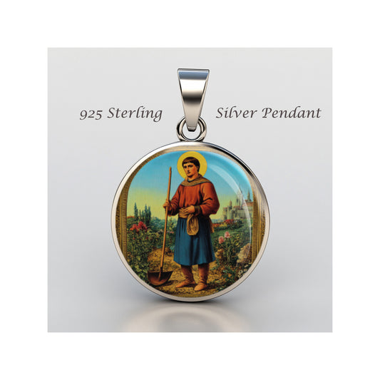 Saint Fiacre Catholic sterling silver 925 Christian Medal Patron Pendant image 0