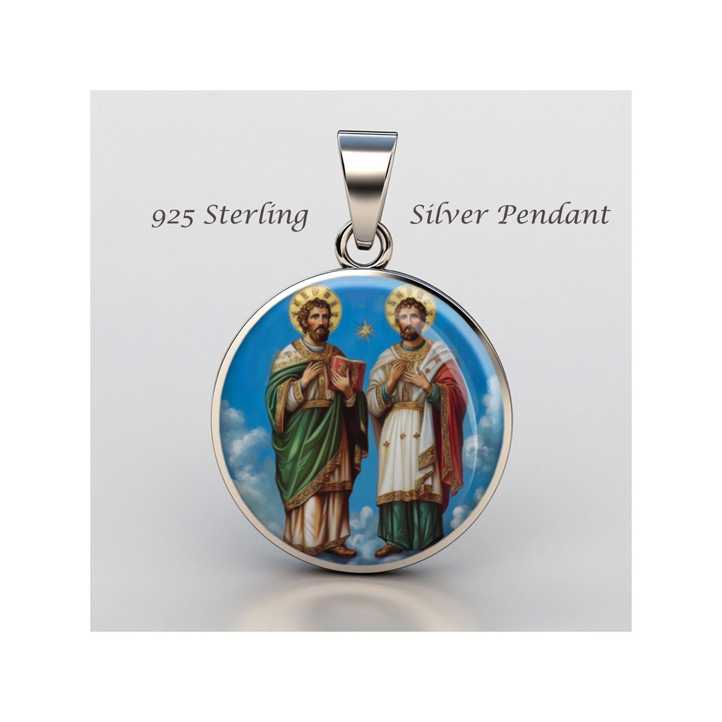 Saint Cosmas Damian Religious Devotional sterling silver 925 Christian Medal Patron Pendant