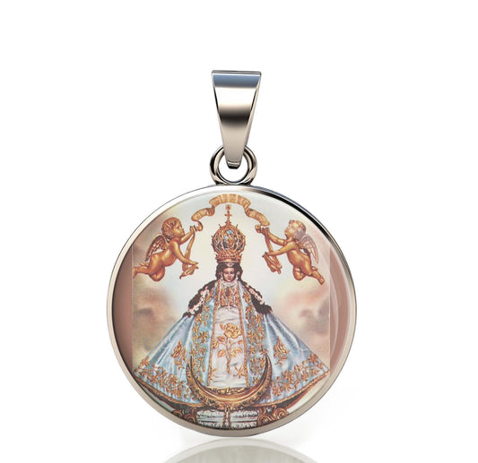 Our Lady San Juan 925 Sterling Silver Round Pendant Christian Religious Medal Small 20mm